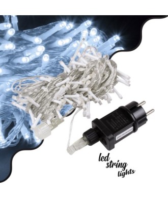 85834 Διακοσμητική Γιρλάντα 13 Μέτρα με Controller 8 Προγραμμάτων Εναλλαγών Φωτισμού - Επεκτεινόμενη 100 LED 3.6W AC 230V με Διάφανο Καλώδιο & Πρίζα Schuko Αδιάβροχη IP44 Ψυχρό Λευκό 6000K Μ13m